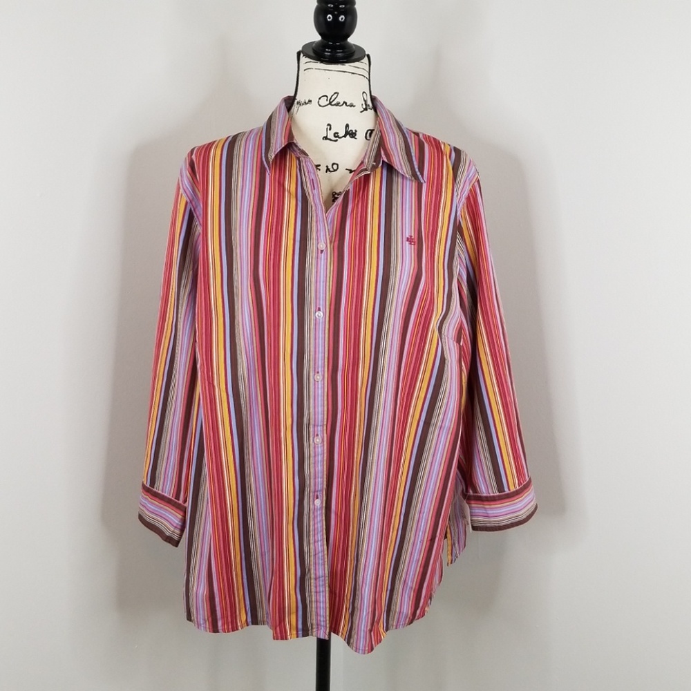 LRL ▪ Cotton Striped Button Down Shirt, EUC
